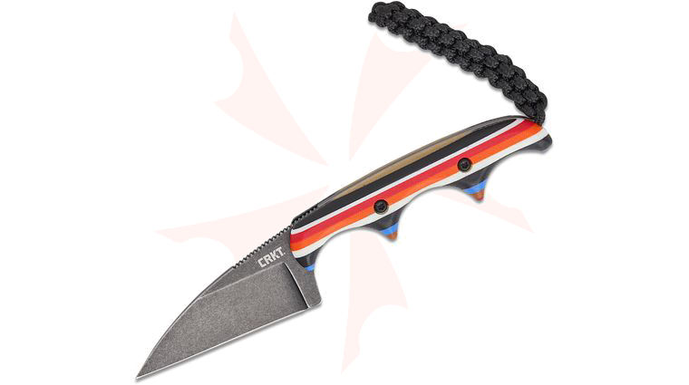 Columbia River CRKT 2385G Folts Minimalist Fixed Blade Neck Knife 1.98 inch D2 Black Wharncliffe Blade, Multi-Color Layered G10 Handles, Zytel Sheath