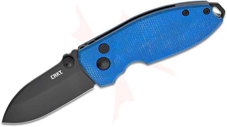 Columbia River CRKT 2474BD Lucas Burnley Squid Button Lock Folding Knife 2.27 inch D2 Black Oxide Drop Point Blade, Blue Micarta Handles