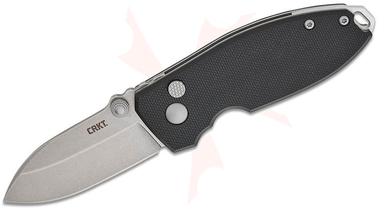 Columbia River CRKT 2474 Lucas Burnley Squid Button Lock Folding Knife 2.27 inch D2 Stonewashed Drop Point Blade, Black G10 Handles
