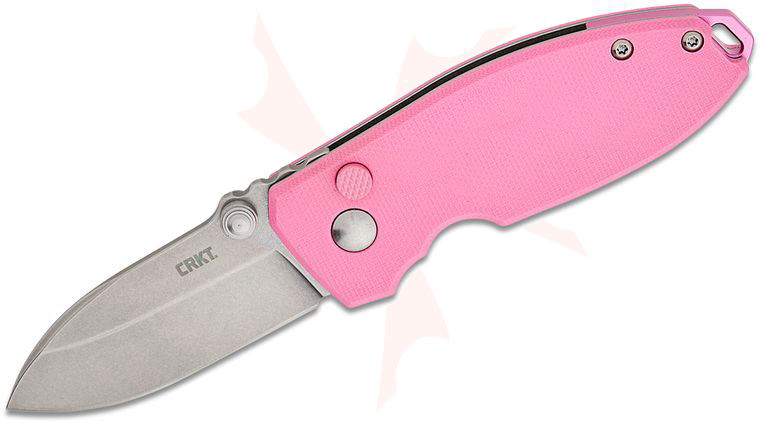 Columbia River CRKT 2474P Lucas Burnley Squid Button Lock Folding Knife 2.27 inch 14C28N Stonewashed Drop Point Blade, Rose Quartz G10 Handles