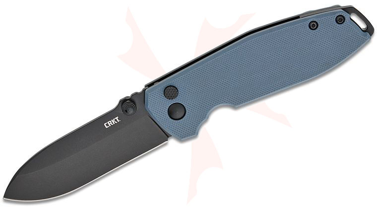Columbia River CRKT 2495G Lucas Burnley Squid XM Button Lock Folding Knife 2.95 inch D2 Black Oxide Drop Point Blade, Gray (Blue) G10 Handles