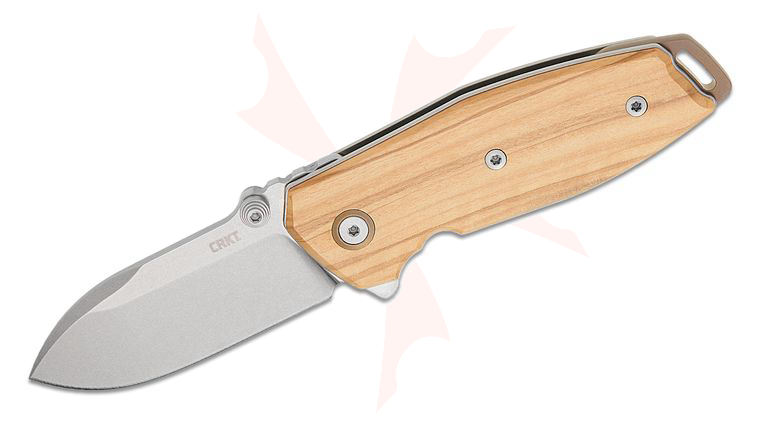 Columbia River CRKT 2496W Lucas Burnley Squid II Liner Lock Flipper Knife 2.8 inch M390 Stonewashed Drop Point Blade, Olive Wood Handles