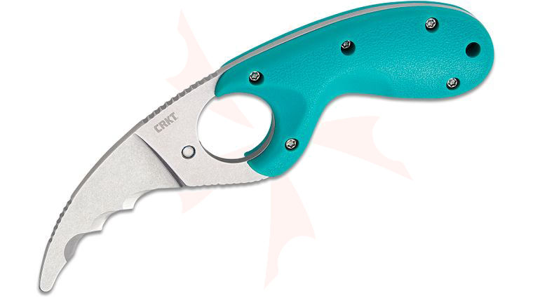 Columbia River CRKT 2511T Kommer Bear Claw Fixed Blade Knife 2.38 inch AUS-8 Stonewashed Serrated Blunt Tip Hawkbill Blade with Veff Serrations, Teal Glass-Reinforced Nylon GRN Handles, Teal Thermoplastic Sheath