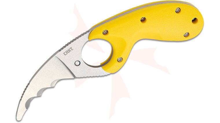 Columbia River CRKT 2511Y Kommer Bear Claw Fixed Blade Knife 2.38 inch AUS-8 Stonewashed Serrated Blunt Tip Hawkbill Blade with Veff Serrations, Yellow Glass-Reinforced Nylon GRN Handles, Yellow Thermoplastic Sheath
