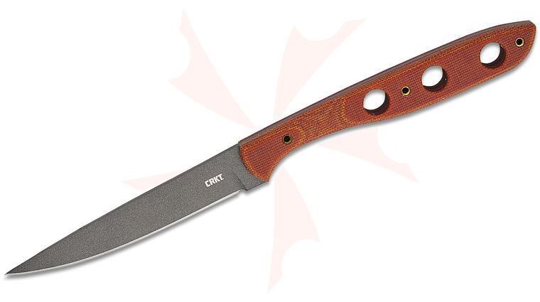 Columbia River CRKT 3031 Kommer Kasilof Fixed Blade Knife 3.87 inch 1095 Gray Cerakote Skinner Blade, Brown Micarta Handles, Leather Sheath
