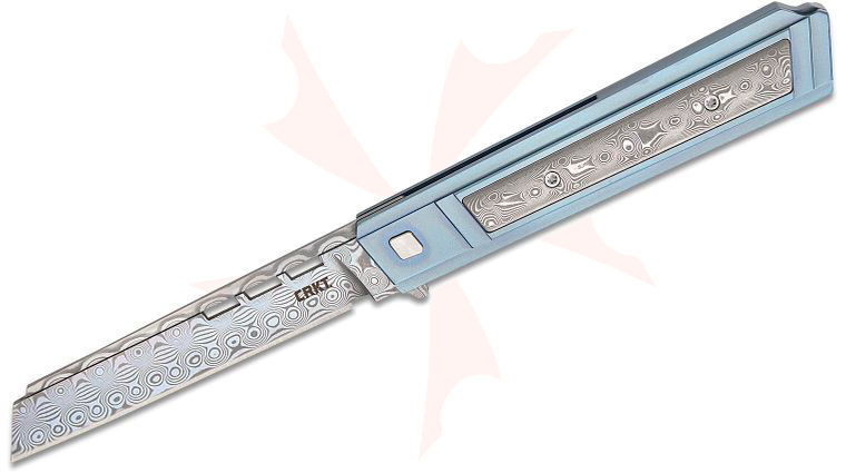 Columbia River CRKT 3841 Matthew Lerch Zephyr Liner Lock Flipper Knife 3.22 inch Damascus Sheepsfoot Blade, Blue Titanium Handles with Damascus Inlays