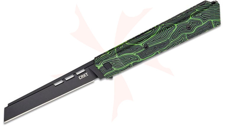 Columbia River CRKT 3850G Matthew Lerch Zephyr Liner Lock Flipper Knife 3.22 inch 14C28N Black TiNi Sheepsfoot Blade, Green/Black G-Mascus Handles