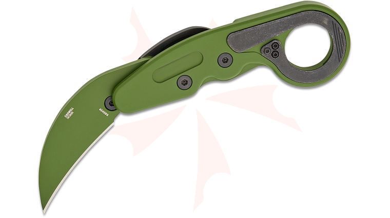 Columbia River CRKT 4040BG Kinematic Provoke Green Cerakote Folding Karambit 2.41 inch D2 Green Cerakote Plain Blade, Aluminum Handles
