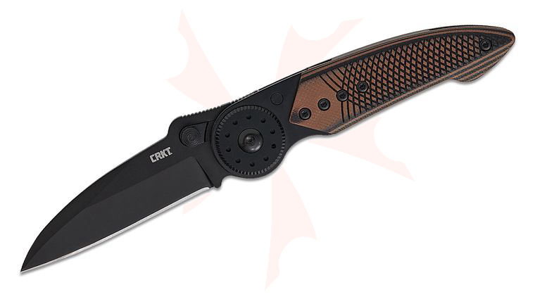 Columbia River CRKT 4200K Michael Walker Blade Lock Folding Knife 2.93 inch 14C28N Black TiNi Modified Sheepsfoot Blade, Black Steel Handles with Brown/Black G10 Overlays