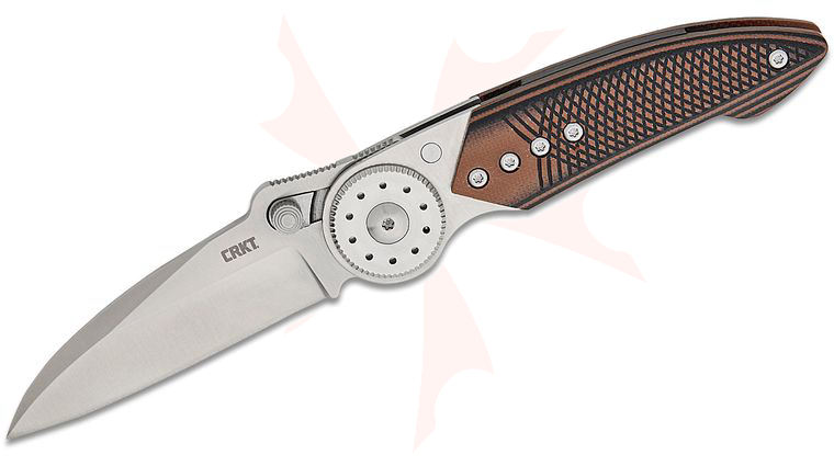 Columbia River CRKT 4200 Michael Walker Blade Lock Folding Knife 2.93 inch 14C28N Satin Modified Sheepsfoot Blade, Brown/Black G10 Handles