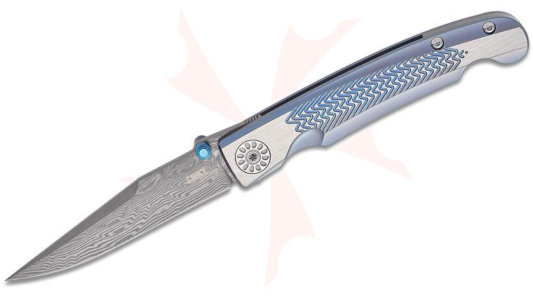 Columbia River CRKT 4300 Michael Walker Limited Edition Fidus Frame Lock Folding Knife 3.25 inch Damascus Clip Point Blade, Blue Titanium Handles with Brushed Flats