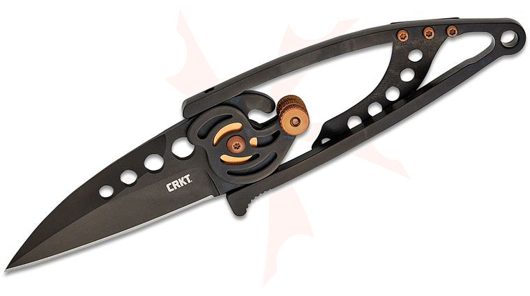 Columbia River CRKT 5102NK Ed Van Hoy Snap Lock Folding Knife 2.55 inch Black Plain Blade, Black Stainless Steel Handles with Copper Accents