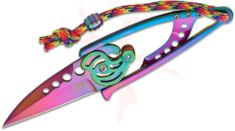 Columbia River CRKT 5102P Ed Van Hoy Snap Lock Folding Knife 2.55 inch Iridescent Plain Blade, Iridescent Stainless Steel Handles, Rainbow Paracord Lanyard with Bead