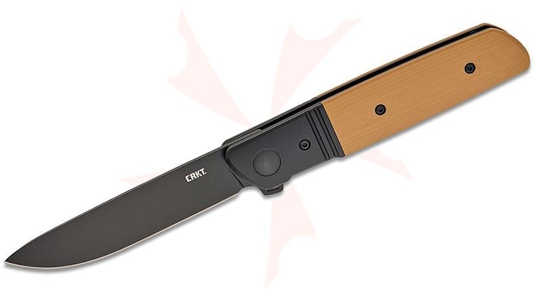 Columbia River CRKT 5720B Ken Onion Jr. Bamboozled Assisted Flipper Knife 3.34 inch D2 Black Plain Blade, Tan G10 Handles with Steel Bolsters