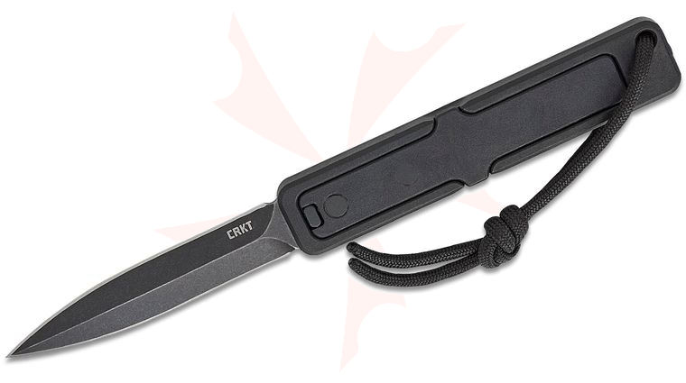 Columbia River CRKT 6013 Ted Valerio Gravitic Flip Manual OTF Slide Lock Knife 3.18 inch Black Stonewashed Double Edge Dagger Blade, Black GRN Handles