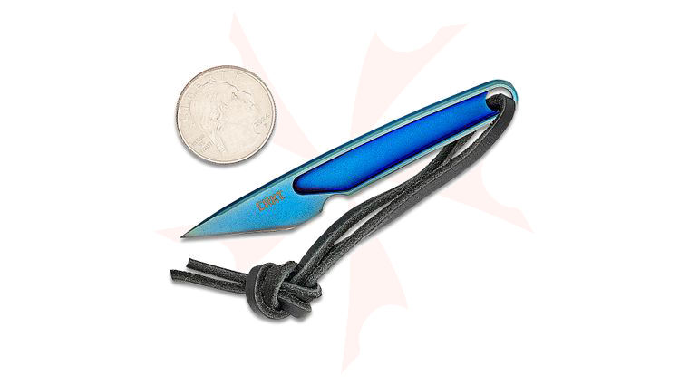 Columbia River CRKT 7065 Richard Rogers HangTi Fixed Neck Knife 1.06 inch Wharncliffe Blade, One Piece Blue Titanium Construction, Kydex Sheath, Leather Lanyard