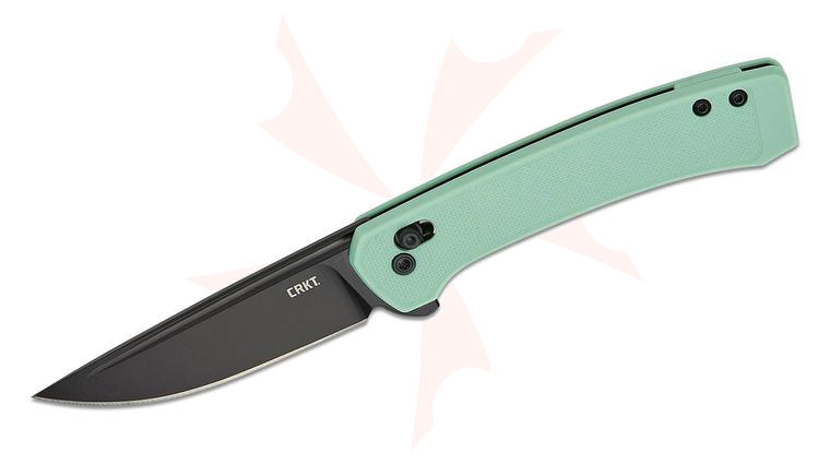 Columbia River CRKT 7075B Richard Rogers Q Compact Crossbar Lock Flipper Knife 3.05 inch 14C28N Black Oxide Drop Point Blade, Aqua GRN Handles 