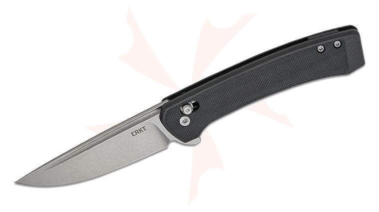 Columbia River CRKT 7075 Richard Rogers Q Compact Crossbar Lock Flipper Knife 3.05 inch 14C28N Stonewashed Drop Point Blade, Black GRN Handles 