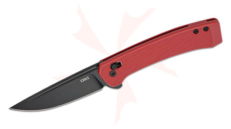 Columbia River CRKT 7075R Richard Rogers Q Compact Crossbar Lock Flipper Knife 3.05 inch 14C28N Black Oxide Drop Point Blade, Red GRN Handles 