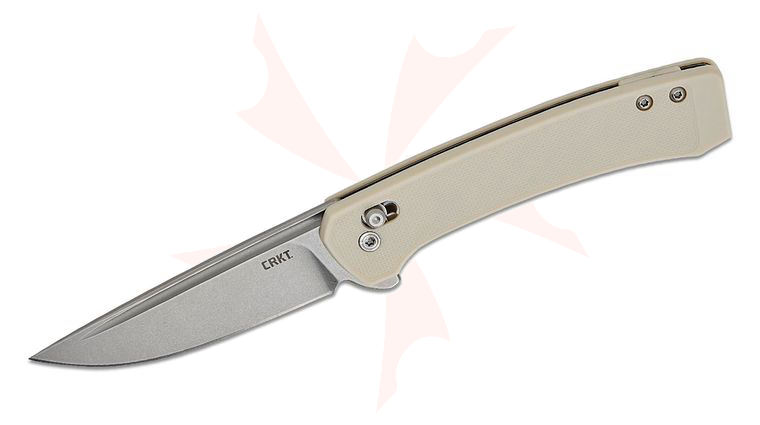 Columbia River CRKT 7075S Richard Rogers Q Compact Crossbar Lock Flipper Knife 3.05 inch 14C28N Stonewashed Drop Point Blade, Sand Tan GRN Handles 