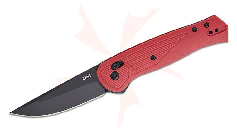 Columbia River CRKT 7170R Richard Rogers Sero Crossbar Lock Flipper Knife 3.02 inch S35VN Black TiNi Drop Point Blade, Red GRN Handles, Reversible Clip
