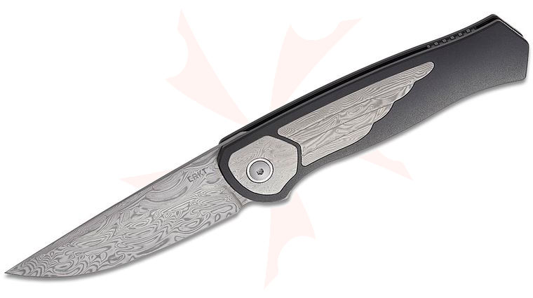 Columbia River CRKT 7101 Richard Rogers Limited Edition Sero Frame Lock Flipper Knife 3.12 inch Damascus Drop Point Blade, Black Titanium Handles with Damascus Inlays 