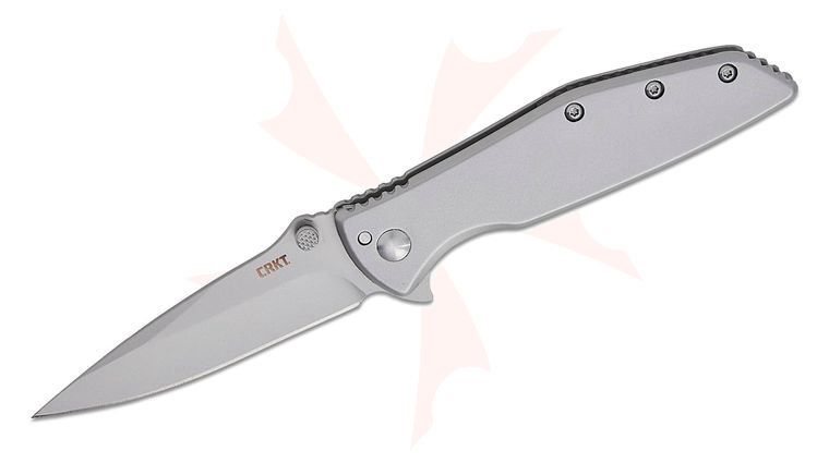 Columbia River CRKT 7600 Russ Kommer Slag Frame Lock Assisted Flipper Knife 2.95 inch D2 Bead Blast Drop Point Blade, Bead Blast Stainless Steel Handles