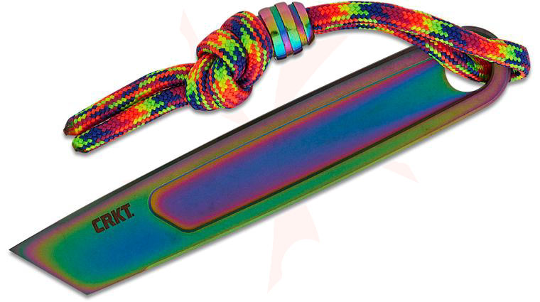 Columbia River CRKT 9920P Richard Rogers HangPry Fixed Pry Bar, 3.6 inch Overall, Iridescent Finish, Rainbow Lanyard with Bead