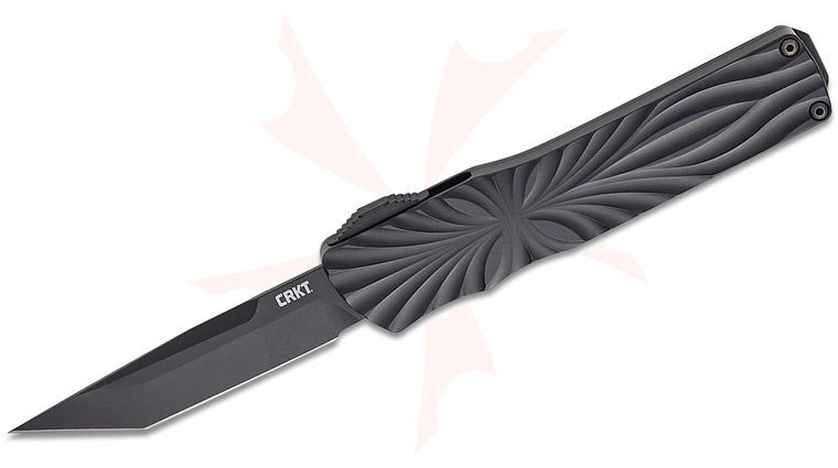 Columbia River CRKT A1110 Twist Tighe Compact AUTO OTF Knife 2.73 inch MagnaCut Black Tanto Blade, Black Milled Aluminum Handles