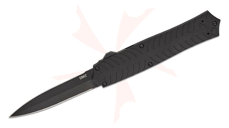 Columbia River CRKT A1200 Michael Rodriguez Xolotl AUTO OTF Knife 3.5 inch MagnaCut Black Double Edge Spear Point Blade, Milled Black Aluminum Handles