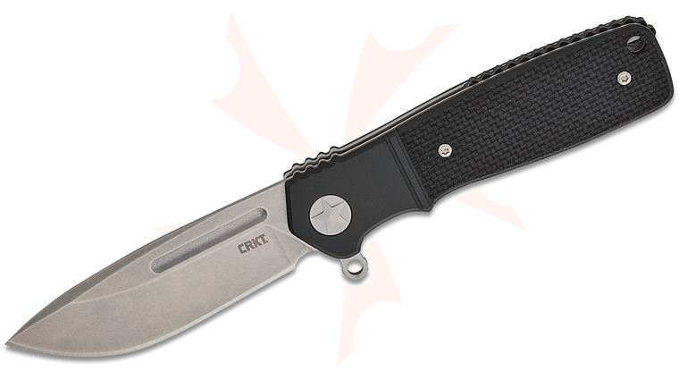 Columbia River CRKT K246KXP Ken Onion Homefront Compact Liner Lock Flipper Knife 2.89 inch S35VN Stonewashed Drop Point Blade, Black G10 Handles with Black Aluminum Bolsters