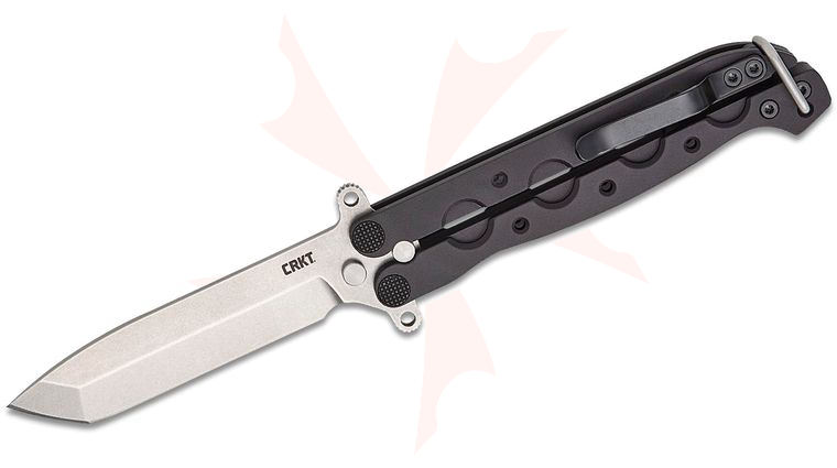 Columbia River CRKT M16-02BALI Kit Carson Balisong Butterfly Knife 3.37 inch MagnaCut Stonewashed Tanto Blade, Black Aluminum Handles