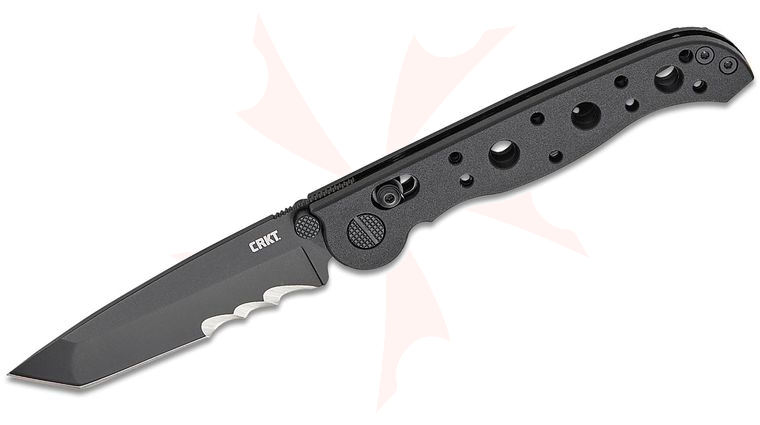 Columbia River CRKT M16-10XK Kit Carson Crossbar Lock Folding Knife 3.03 inch Black TiNi Combo Tanto Blade, Black GRN Handles