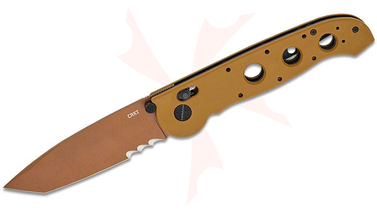 Columbia River CRKT M16-14XD Carson Crossbar Lock Folding Knife 3.97 inch D2 Desert Tan Combo Tanto Blade, Desert Tan Grivory Handles