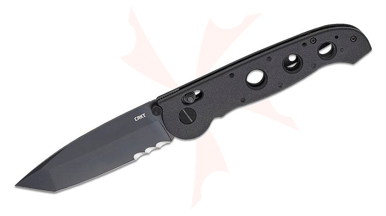 Columbia River CRKT M16-14XK Carson Crossbar Lock Folding Knife 3.97 inch D2 Black Combo Tanto Blade, Black Grivory Handles