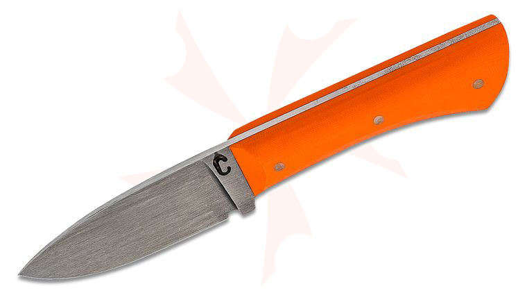 Criswell Blacksmithing Custom EDC Hunter Fixed Blade Knife 3 inch 52100 Drop Point, Contoured Orange G10 Handles, Kydex Sheath