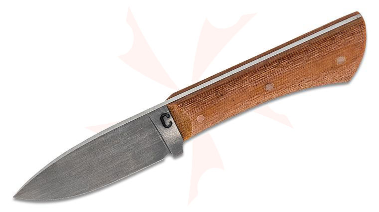Criswell Blacksmithing Custom EDC Hunter Fixed Blade Knife 3 inch 52100 Drop Point, Contoured Natural Linen Micarta Handles, Kydex Sheath