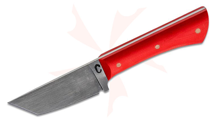 Criswell Blacksmithing Custom EDC Tanto Fixed Blade Knife 3 inch 52100 Tanto, Contoured Red G10 Handles, Kydex Sheath