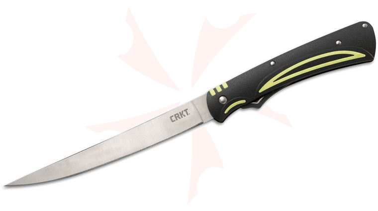 Columbia River CRKT 3085 Clark Fork Folding Fillet Knife 5.94 inch Satin Blade, Black and Green GFN Handles, Nylon Sheath