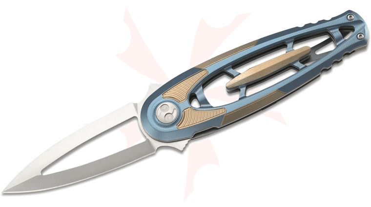 Columbia River CRKT 5042 Limited Edition Dew Hara Hirin Flipper Knife 3.39 inch M390 Satin Plain Blade, Blue and Bronze Titanium Handles