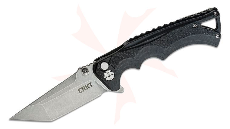 Columbia River CRKT 5225 Brian Tighe BT Fighter Flipper Knife 3.64 inch Stonewashed Tanto Blade, Black GRN Handles
