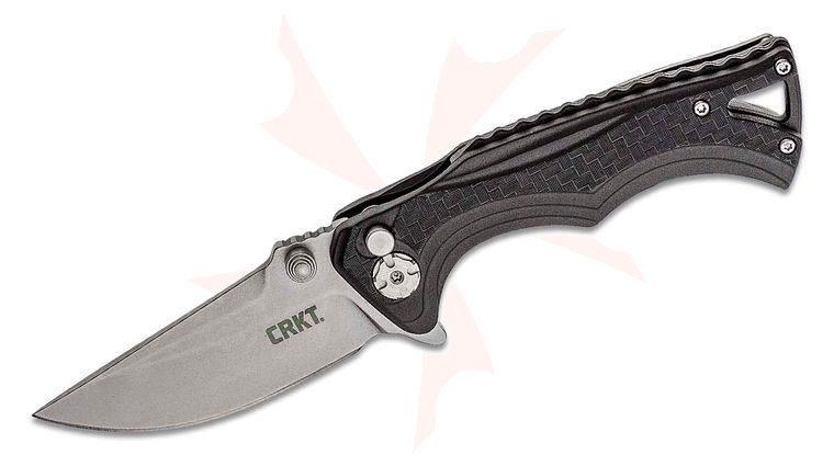 Columbia River CRKT 5220 Brian Tighe BT Fighter Compact Flipper Knife 2.856 inch Stonewashed Drop Point Blade, Black GRN Handles