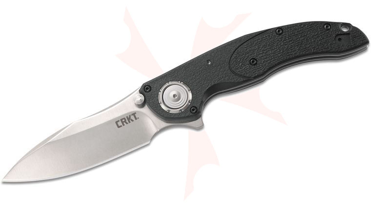 Columbia River CRKT 5405 Flavio Ikoma Linchpin Flipper Knife 3.734 inch 1.4116 Sheepsfoot Plain Blade, Black GRN Handles