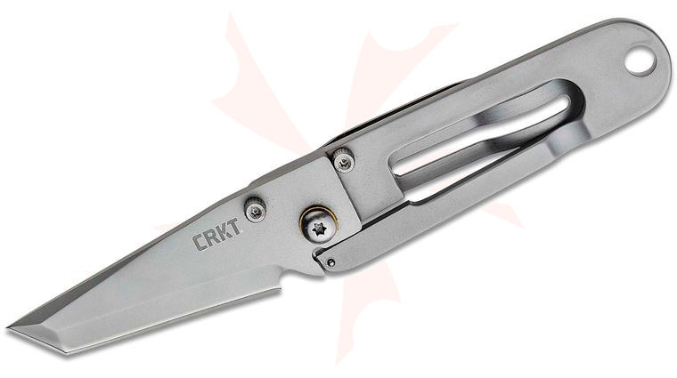 Columbia River CRKT 5500 Ed Halligan K.I.S.S. Frame Lock Folding Knife 2.25 inch Bead Blast Plain Tanto Blade, Money Clip Stainless Steel Handle