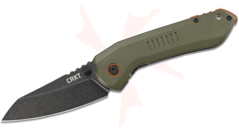 Columbia River CRKT 6280 TJ Schwarz Overland Folding Knife 2.997 inch Black Stonewashed Plain Blade, OD Green G10 and Stainless Steel Handles