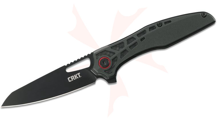 Columbia River CRKT 6290 TJ Schwarz Thero Flipper Knife 3.083 inch Black Oxide Plain Blade, Black GRN Handles with Carbon Fiber Underlay