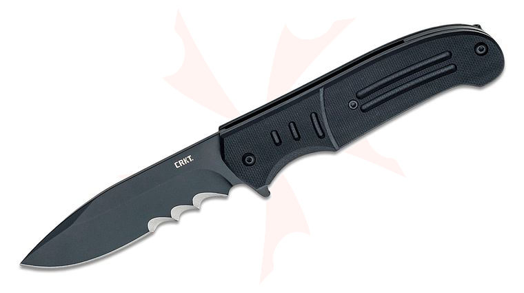 Columbia River CRKT 6885 Ken Steigerwalt Ignitor Assisted Flipper Knife 3.48 inch Black Drop Point Blade w/ Veff Serrations, Black G10 Handles