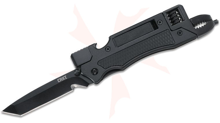 Columbia River CRKT 7051 Jeremy Valdez Septimo Multi-Tool Folding Knife 2.86 inch Black Tanto Combo Blade, Black Aluminum Handles with GFN Inlays - Includes Drivers and Adjustable Wrench