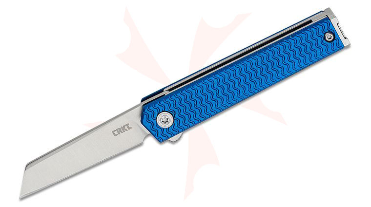 Columbia River CRKT 7083 Richard Rogers CEO Microflipper Knife 2.21 inch 12C27 Satin Sheepsfoot Blade, Textured Blue Aluminum Handles