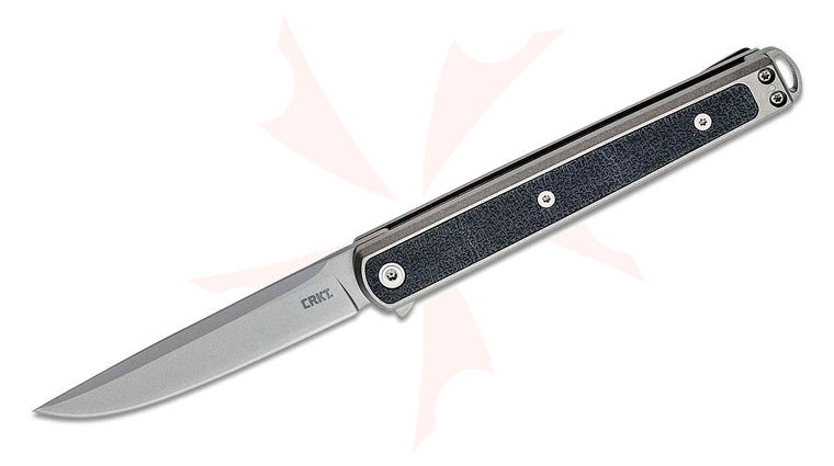 Columbia River CRKT 7123 Richard Rogers Seis Flipper Knife 3.32 inch Bead Blasted Plain Blade, Stainless Steel Handles with Black GRN Inlays